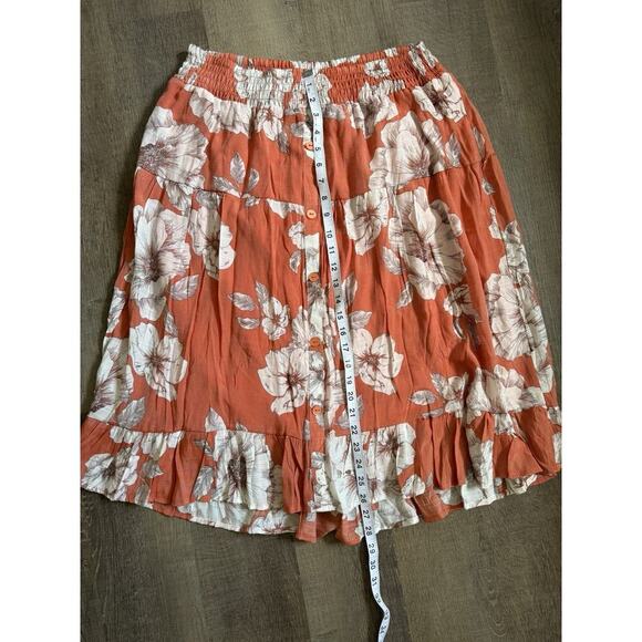 Mlle Gabrielle Coral Floral Button Front Flare Midi Skirt Lined Size XL‎ - Picture 4 of 6